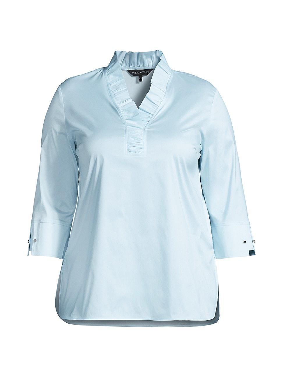 Womens Ruffled Cotton-Blend Blouse Product Image