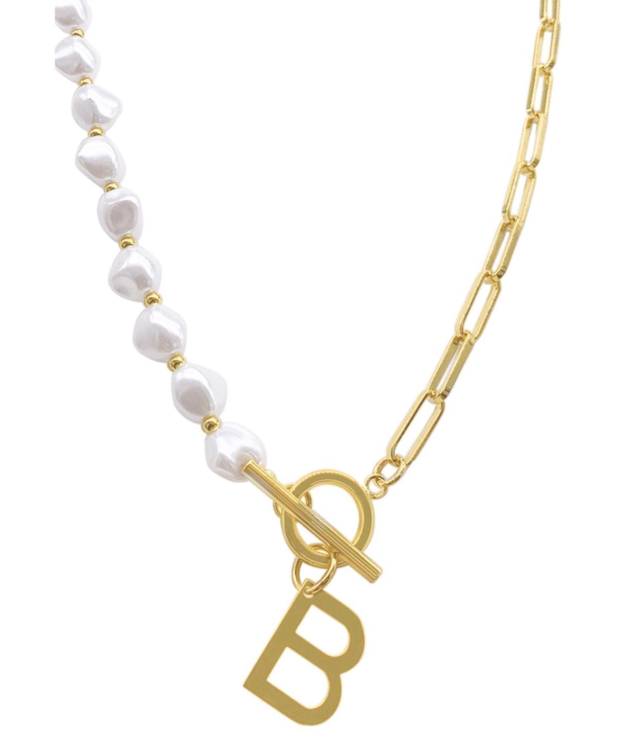 Adornia Simulated Pearl & Paperclip Chain Initial Toggle Necklace, Womens, Gold Product Image