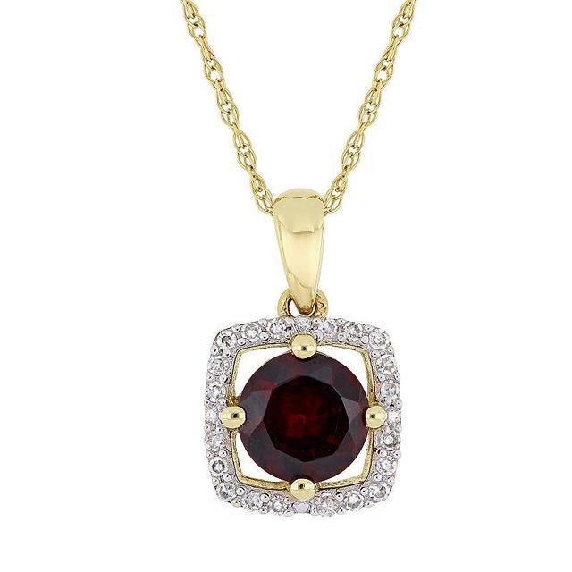 Stella Grace 10K Gold Gemstone & 1/10 ct. T.W. Diamond Frame Pendant Necklace, Womens Lab Created Red Product Image