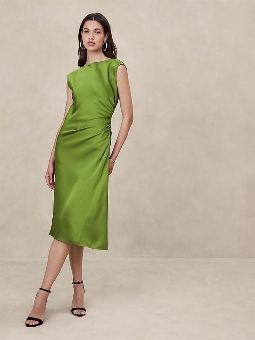 Shirred-Side Satin Midi Dress Product Image