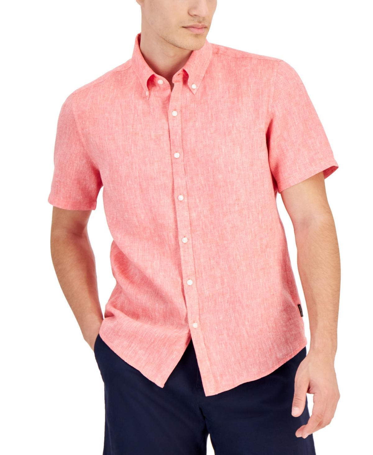 Michael Kors Mens Slim-Fit Linen Short-Sleeve Shirt Product Image