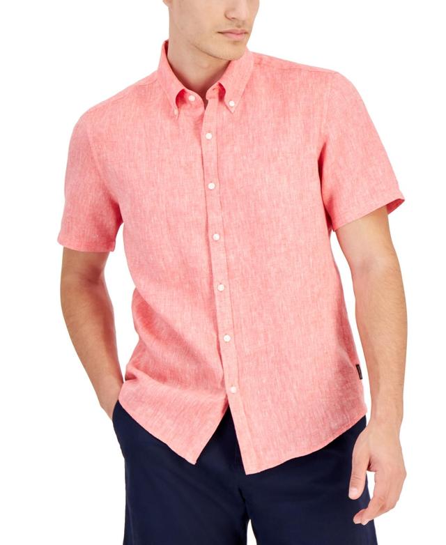 Michael Kors Mens Slim-Fit Linen Short-Sleeve Shirt Product Image