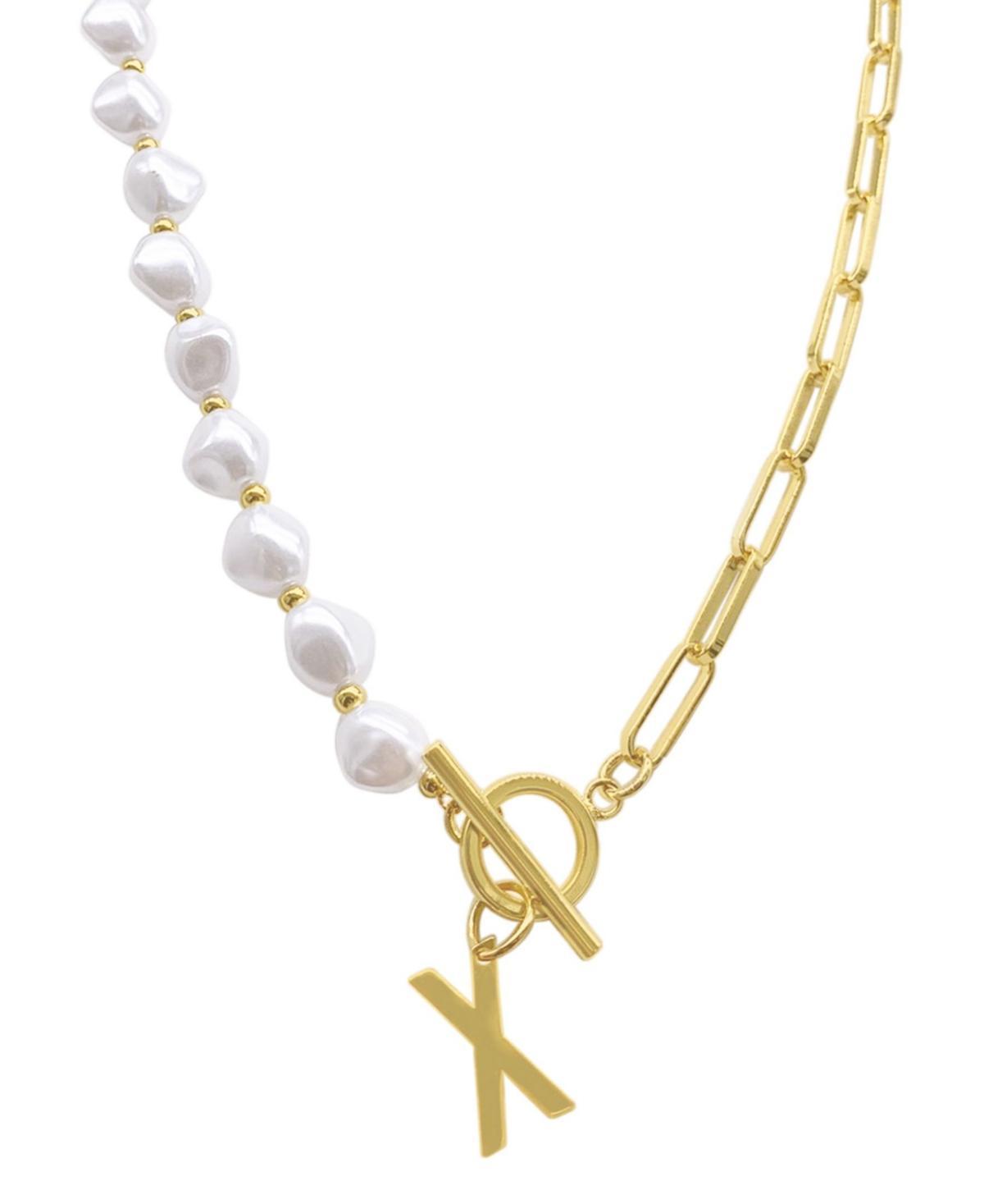 Adornia Simulated Pearl & Paperclip Chain Initial Toggle Necklace, Womens, Gold Product Image