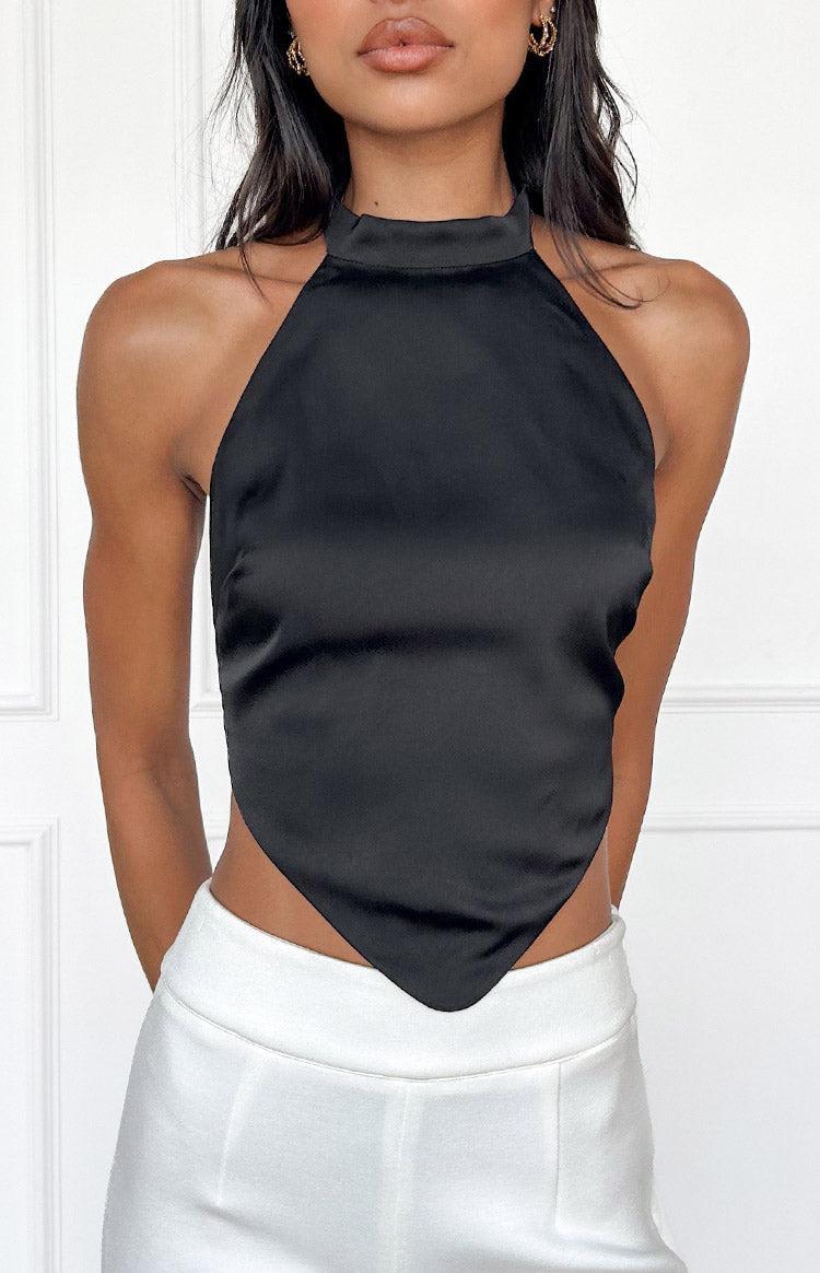 Laylee Black High Neck Satin Top Product Image