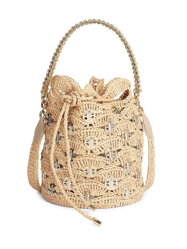 Womens Sunkist Woven Raffia & Chain Mail Bucket Bag Product Image