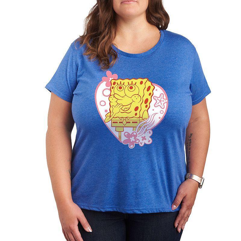 Plus Size SpongeBob Squarepants Spongebob Heart Graphic Tee, Womens Grey Royal Blue Product Image