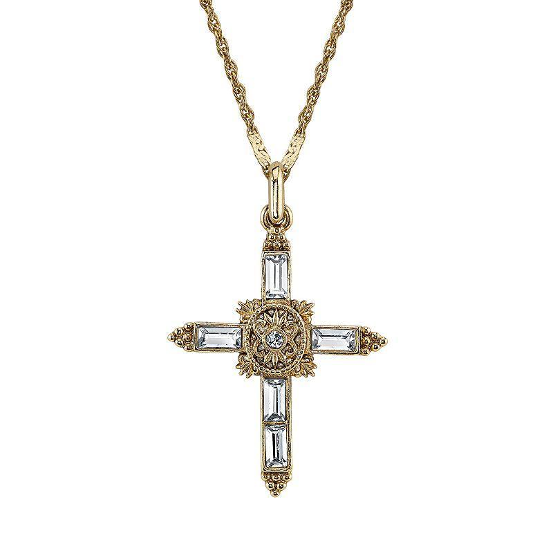 1928 Jewelry 14K Gold Dipped Crystal Cross Pendant Necklace Product Image