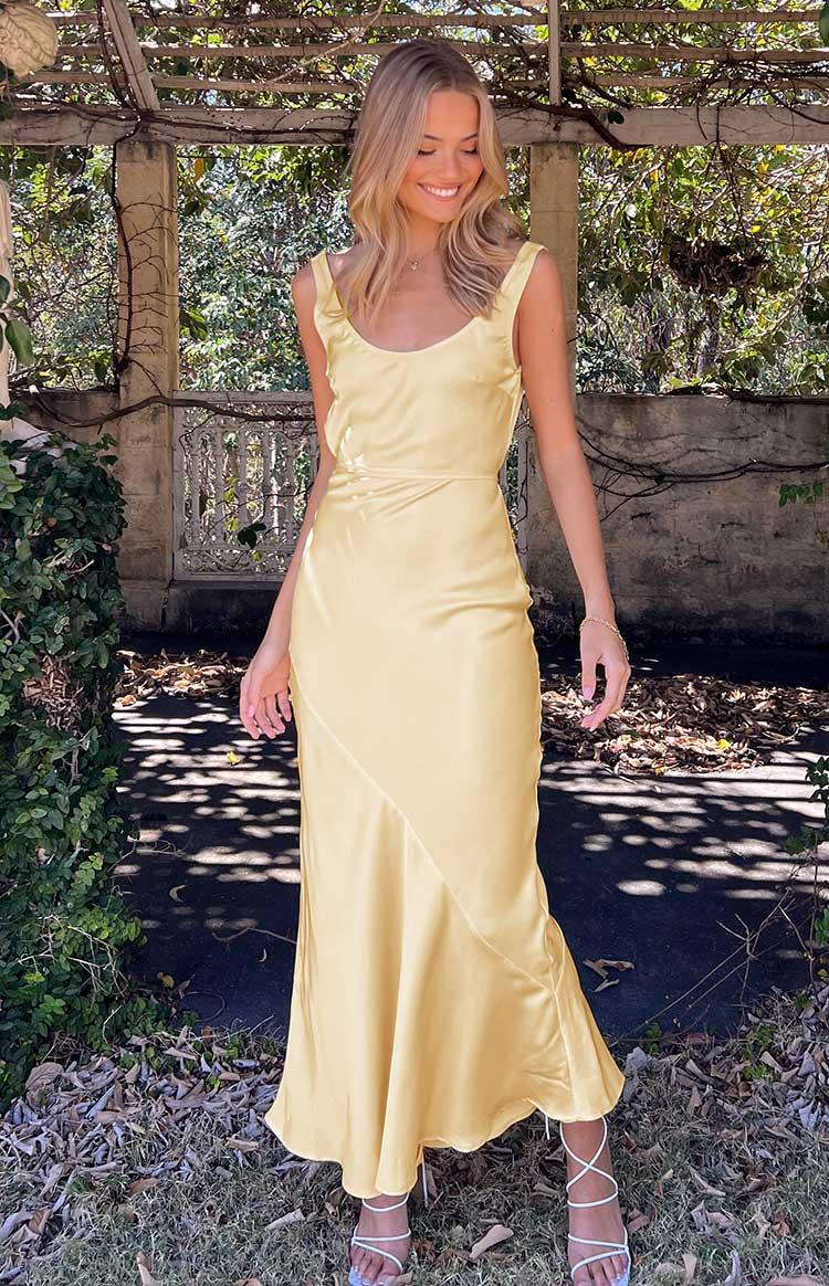 Carnation Yellow Satin Maxi Dress Product Image