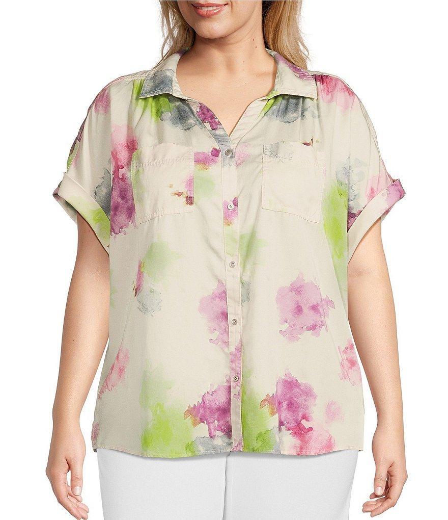 Westbound Plus Size the CAMP shirt Abstract Print Short Sleeve Collared Button Front Shirt Product Image