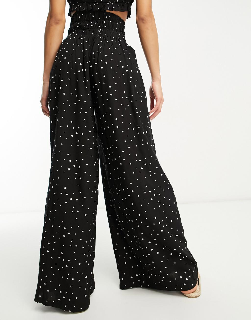 Esmee Exclusive shirred wide leg beach pants in black Product Image