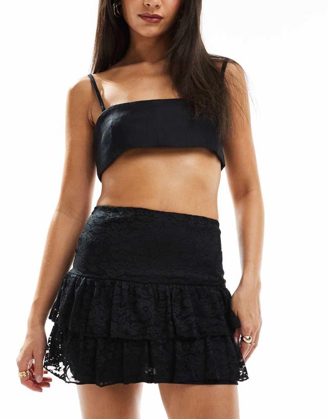 COLLUSION lace frill mini skirt in black Product Image