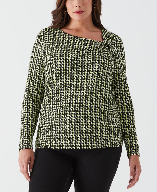 Ella by Rafaella Women's Plus Size Houndstooth Print Asymmetric Neck Top Viscose/Elastane Product Image