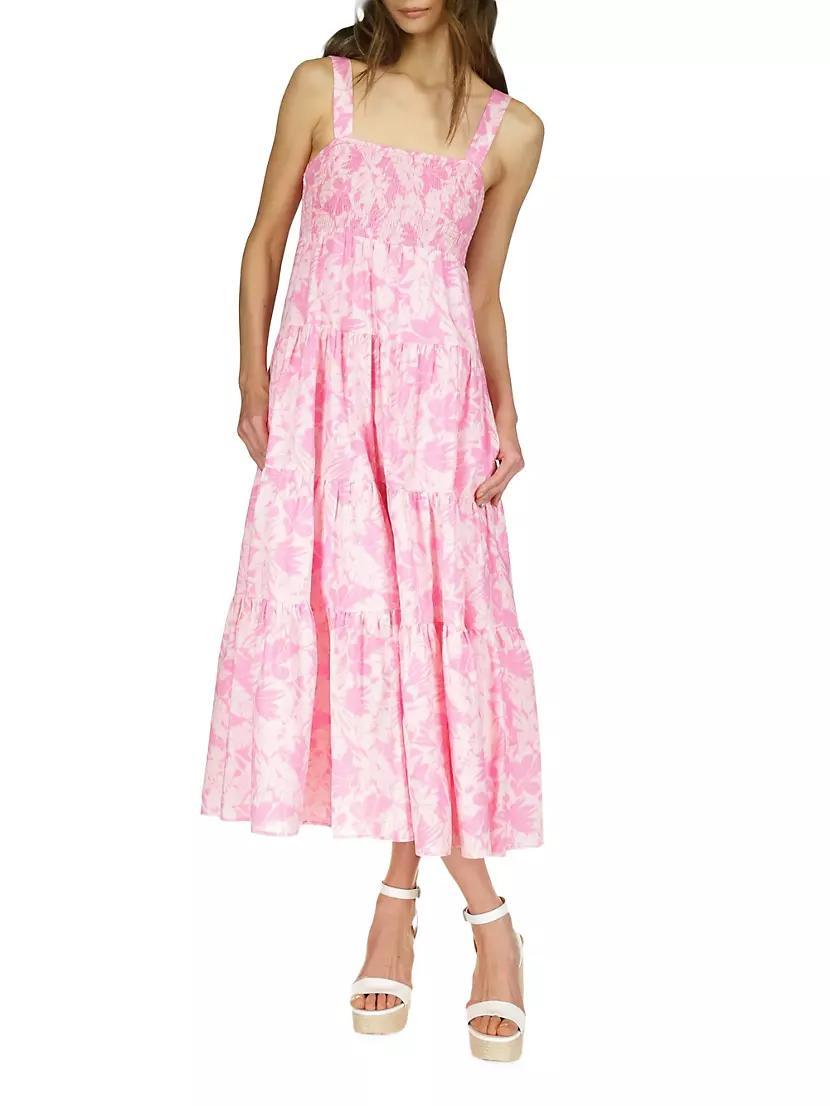 Palm Tiered Smock Midi-Dress Product Image