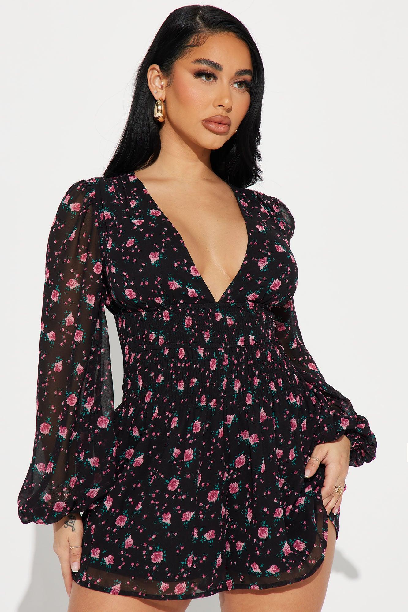 Thinking About You Floral Romper - Black/combo Product Image