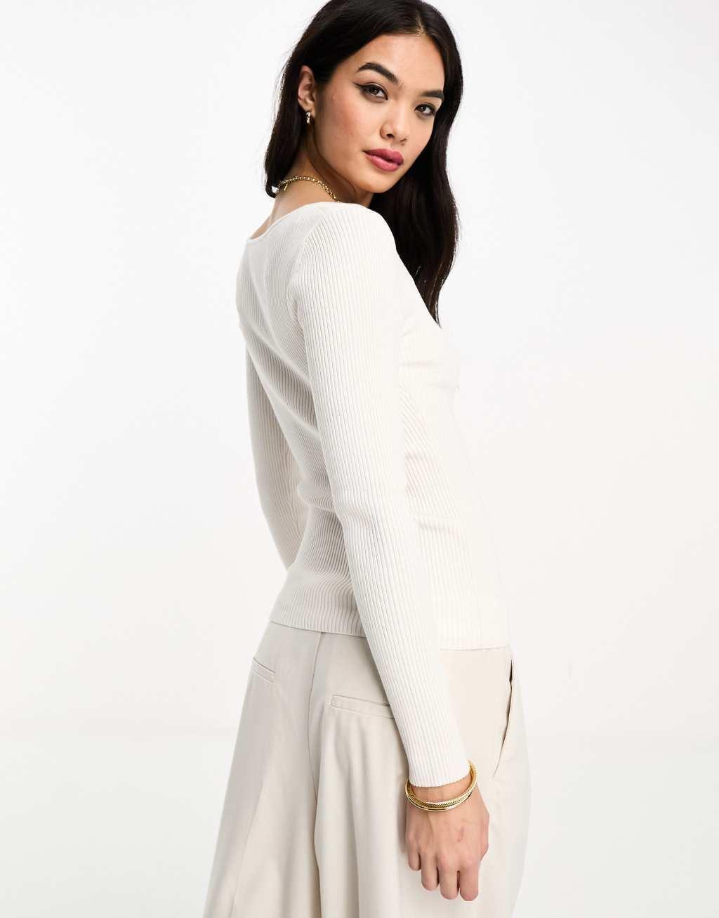 & Other Stories sweetheart neckline knit top in white Product Image