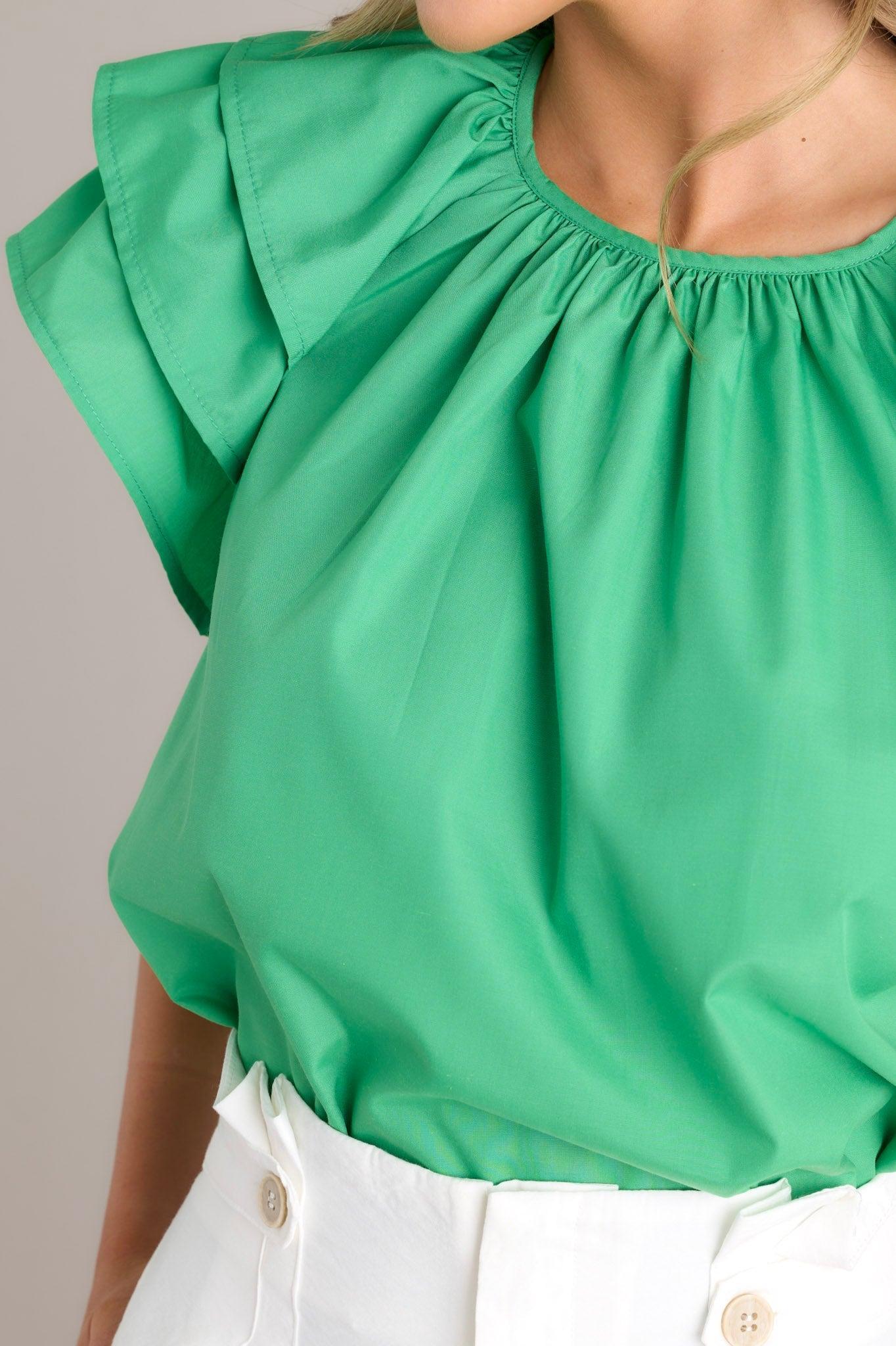 Everyday Radiance Green Ruffle Sleeve Top Product Image