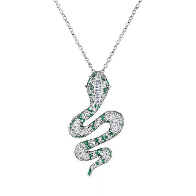 Sterling Silver Cubic Zirconia Snake Pendant Necklace, Womens Product Image