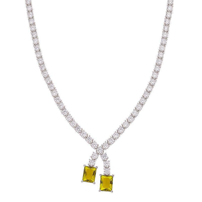 Sterling Silver Cubic Zirconia Double-Stone Drop Tennis Necklace, Mens Yellow Product Image