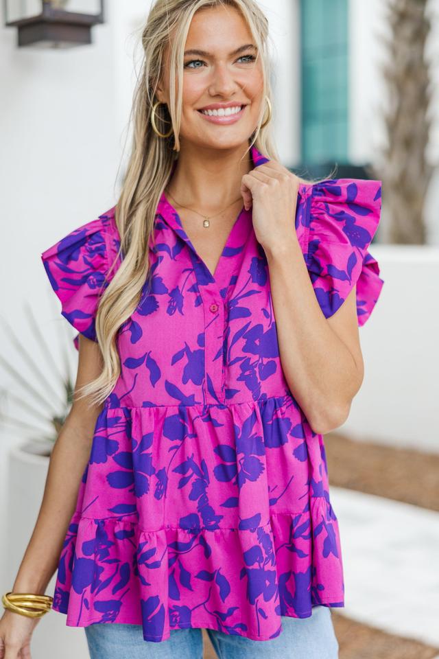 Worth Your While Magenta Purple Floral Top Female Product Image