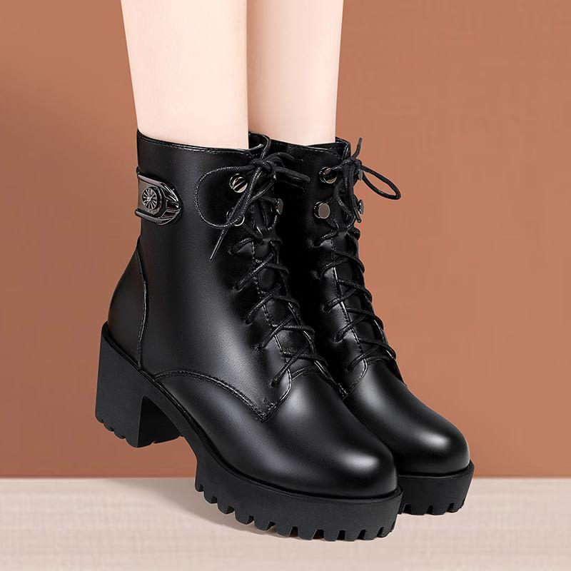 Faux Leather Platform Short Boots Product Image