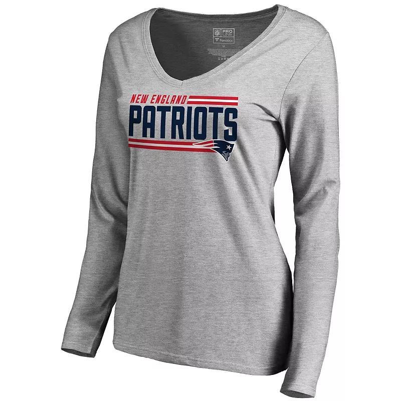 Womens NFL Pro Line Ash New England Patriots Iconic Collection On Side Stripe Long Sleeve V-Neck T-Shirt Product Image