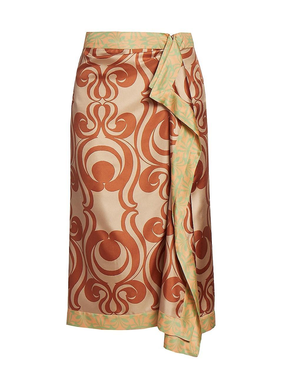 Womens Sole Printed Silk Midi-Skirt Product Image