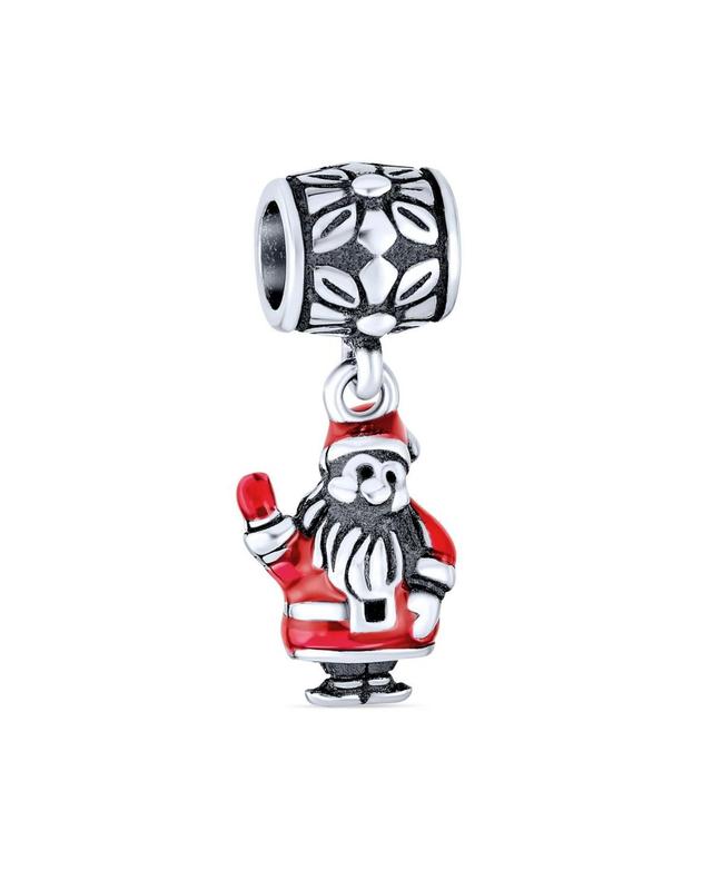 Bling Jewelry Holiday Christmas Red Santa Claus Dangle Charm Bead For Women For Enamel Sterling Silver Fits European Bracelet Product Image