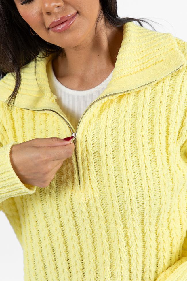 Forever Yours Yellow Cable Knit Chenille Quarter Zip Sweater Product Image