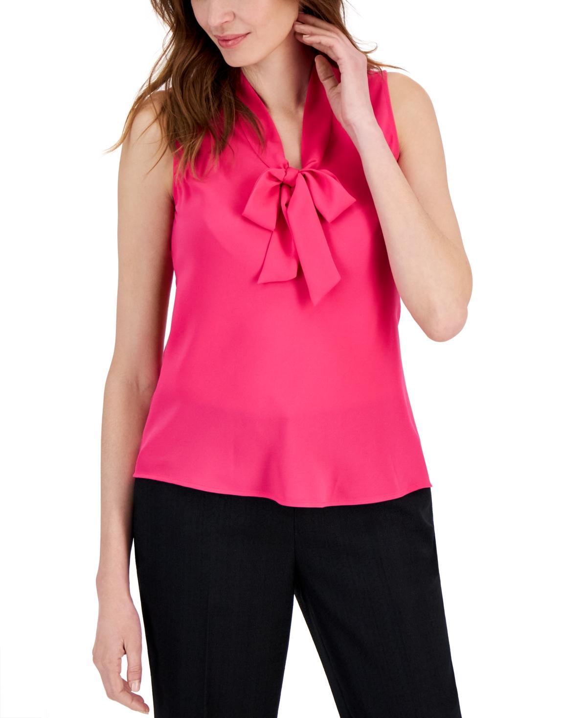 Kasper Tie V-Neck Sleeveless Crepe de Chine Top Product Image