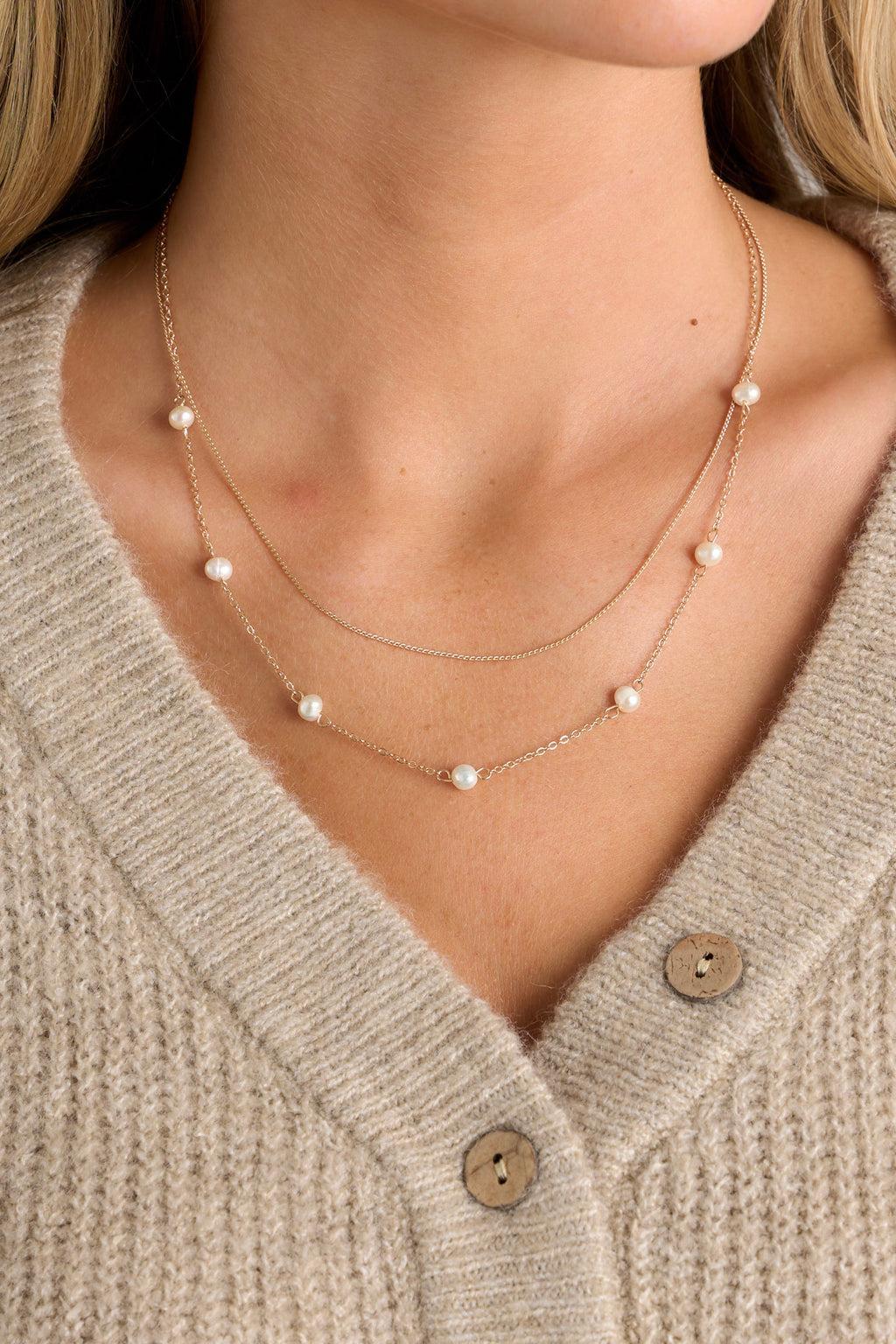 Take Care Of Me Pearl & Gold Layered Necklace Product Image