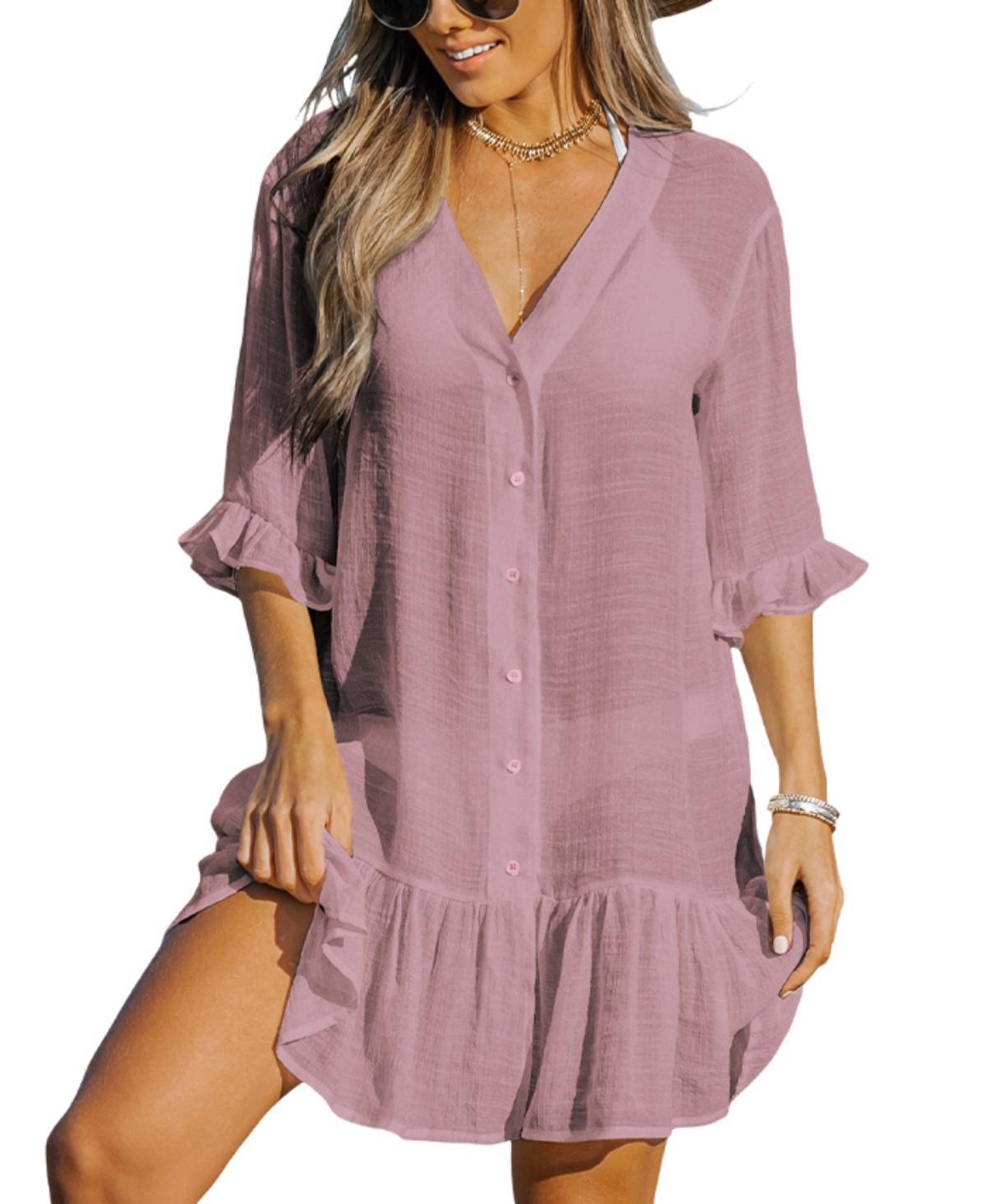 Womens CUPSHE Semi-Sheer Ruffled Cover-Up Dress Product Image