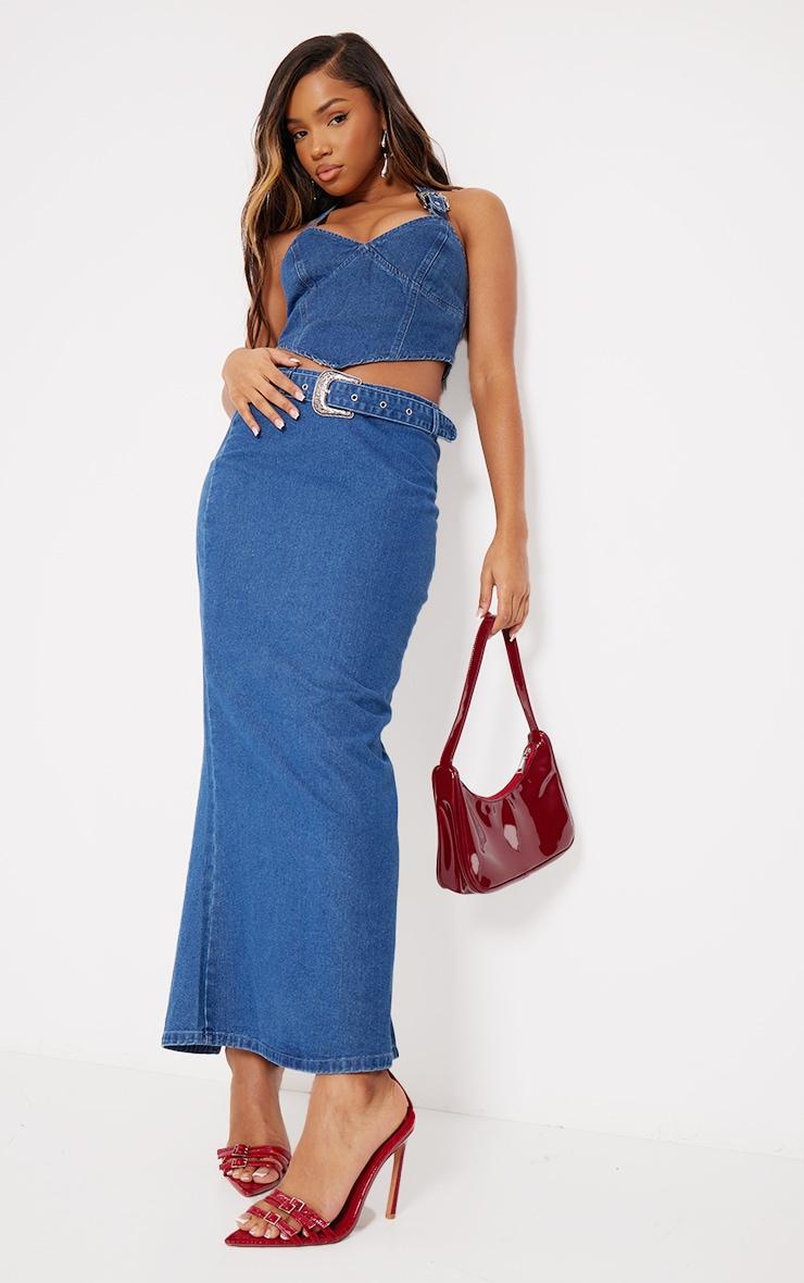 Indigo Buckle Detail Denim Maxi Skirt Product Image