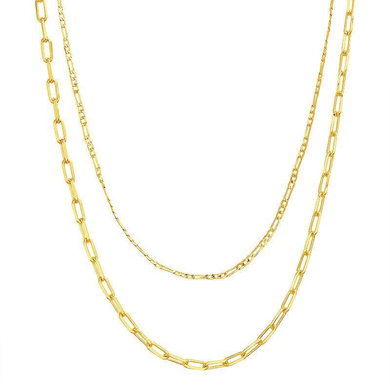 Paige Harper 14k Gold Over Recycled Brass Figaro & Paper Clip Layered Chain Necklace, Womens Gold Tone Product Image