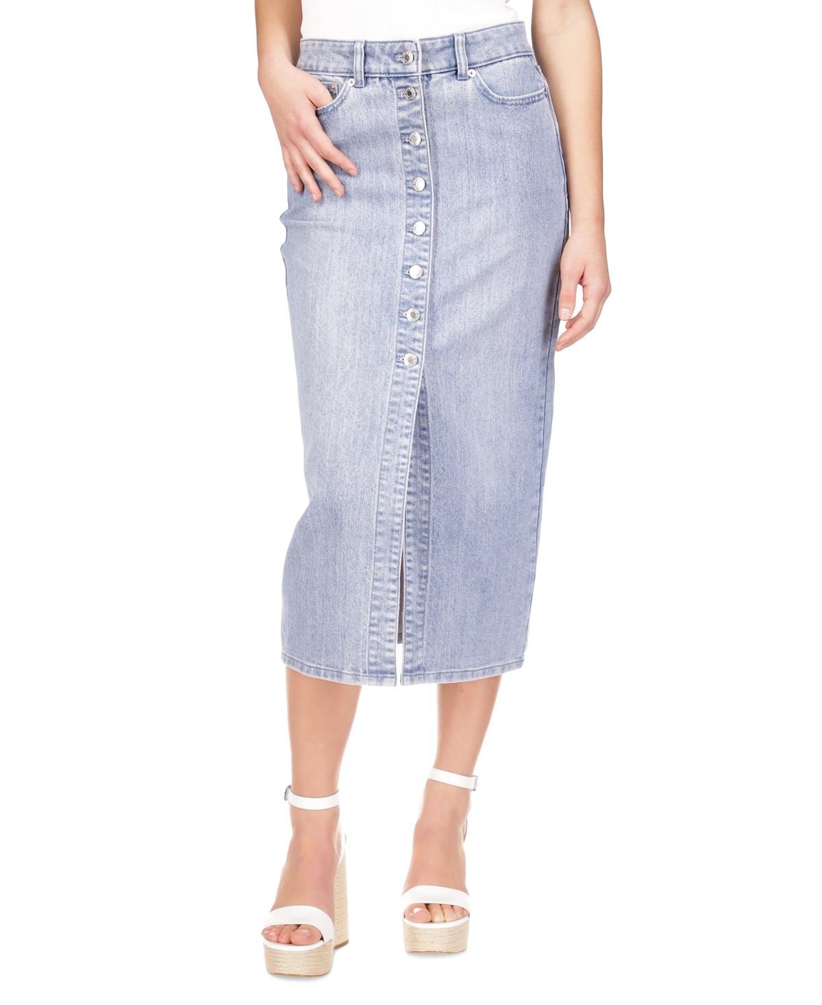 Michael Kors Women's Button-Front Denim Midi Skirt Product Image