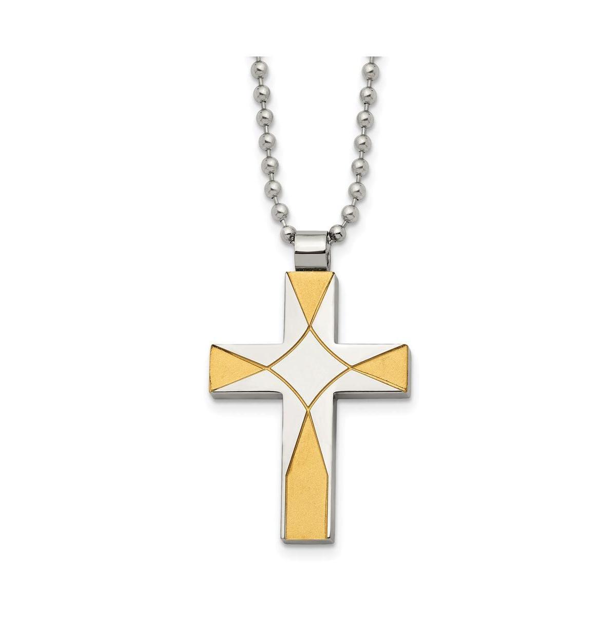 Chisel Brushed Yellow Ip-plated Cross Pendant Ball Chain Necklace Product Image