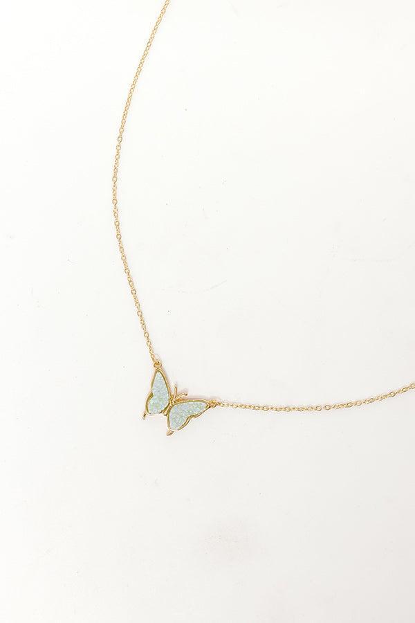 Butterfly Kisses Druzy Necklace in Light Blue Product Image