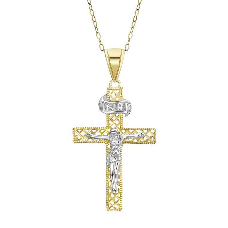 10k gold Two Tone Crucifix Pendant Necklace, Womens Product Image