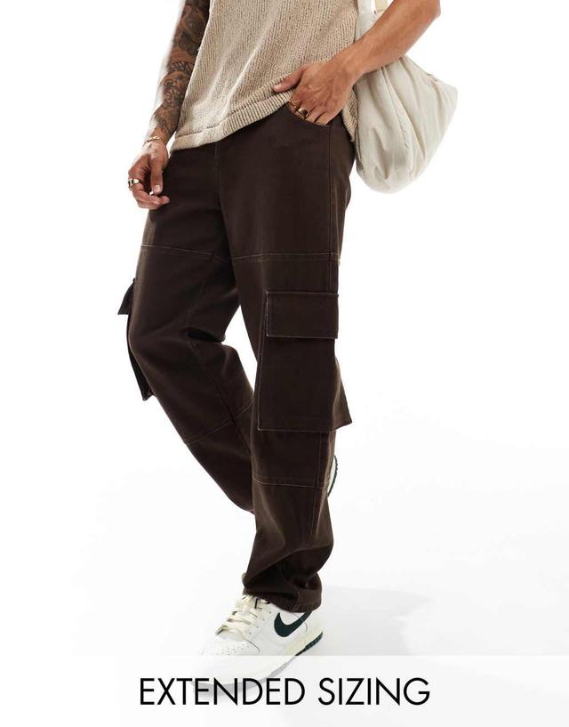 ASOS DESIGN baggy cargo canvas pants in heavy canvas in brown Product Image