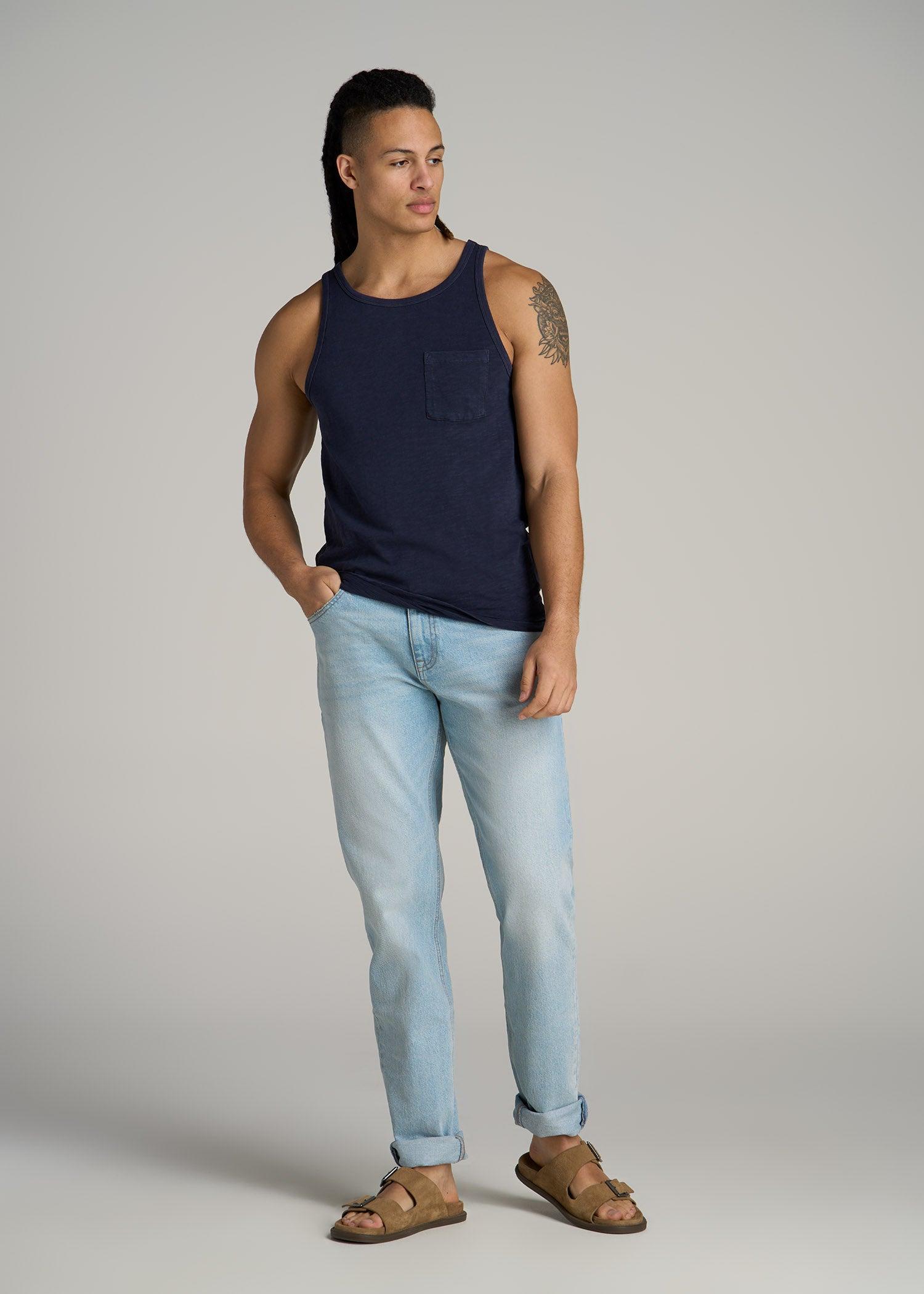 Garment Dyed Slub Pocket Tall Men's Tank Top in Evening Blue Product Image