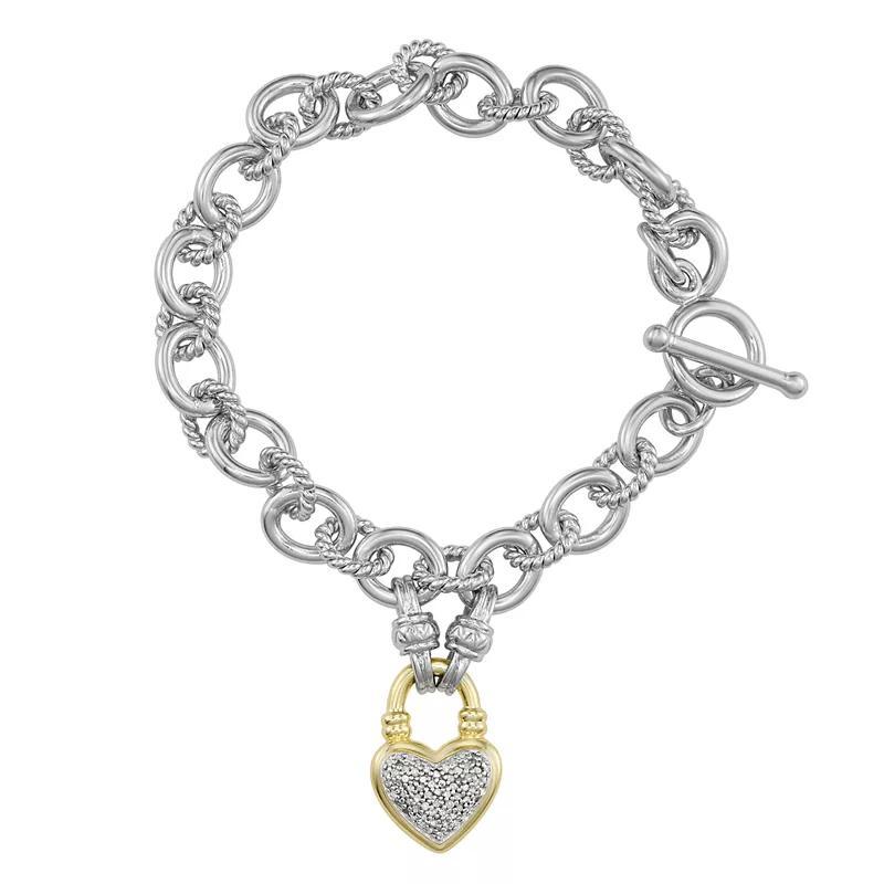 Sterling Silver 1/4 Carat T.W. Diamond Heart Toggle Bracelet, Womens White Product Image