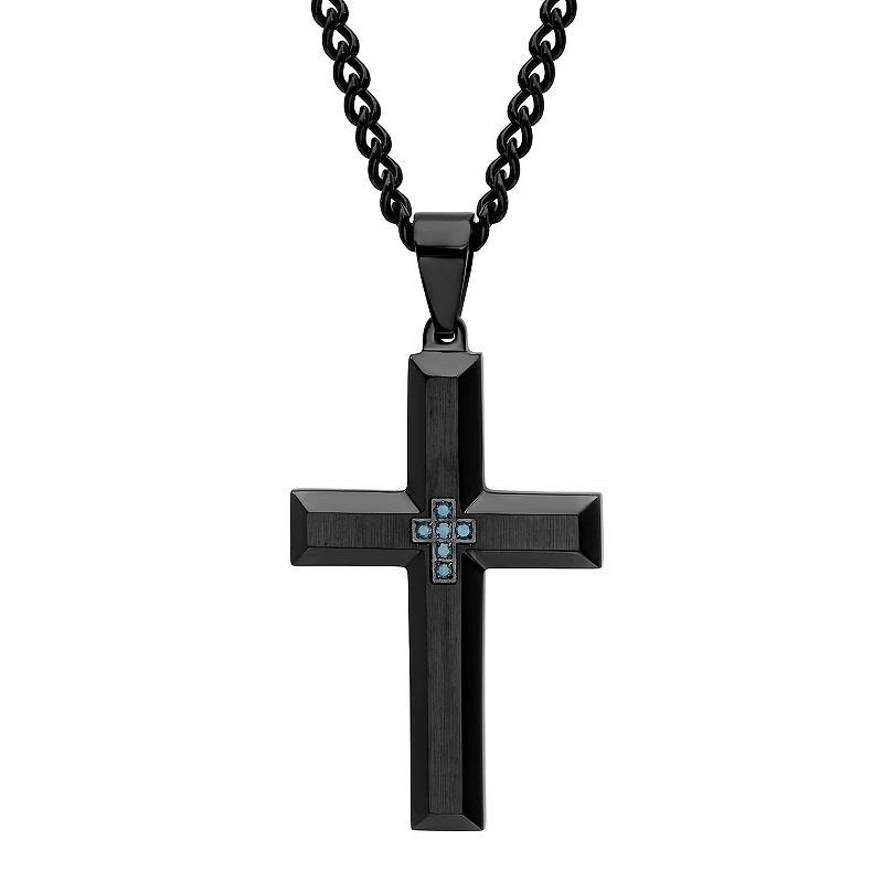 Mens Jewelry Nation Black Stainless Steel Blue Diamond Accent Cross Pendant Necklace Product Image