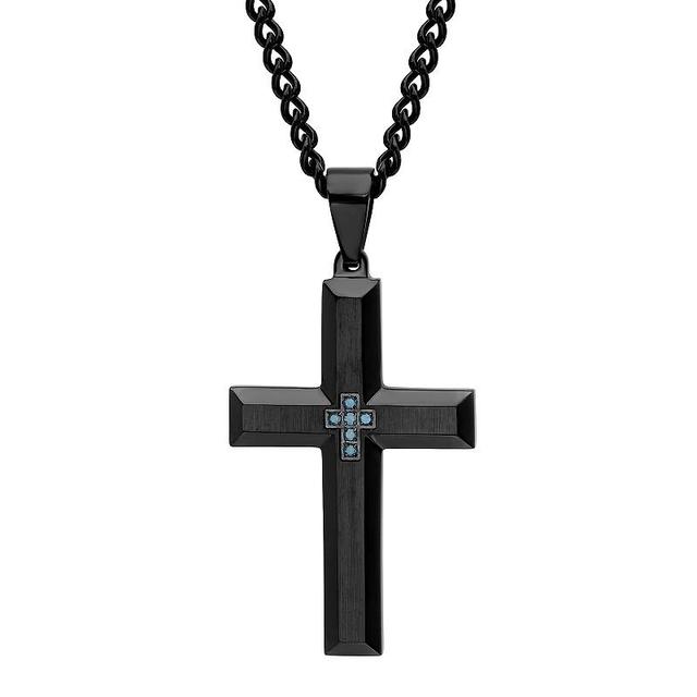 Mens Jewelry Nation Black Stainless Steel Blue Diamond Accent Cross Pendant Necklace Product Image