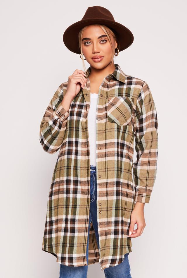 Womens Spoon Jeans Plaid Button Front Tunic Shirt Product Image