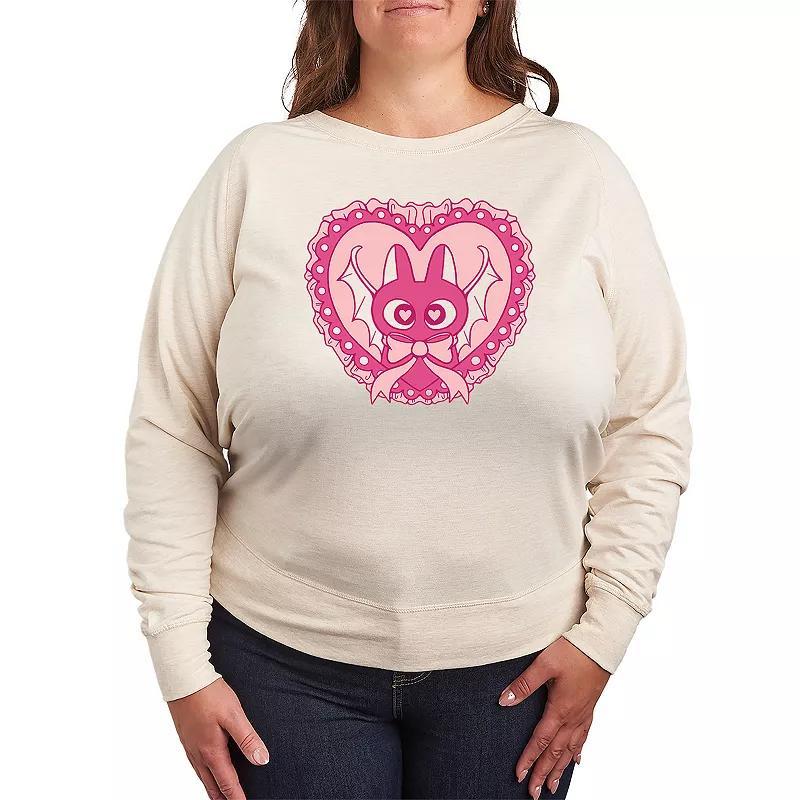 Plus Size Bat Cat Coquette Lightweight French Terry Sweatshirt, Womens Grey Dark Red Product Image