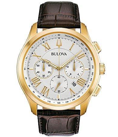 Bulova Classic Collection Mens Wilton Chronograph Brown Leather Strap Watch Product Image