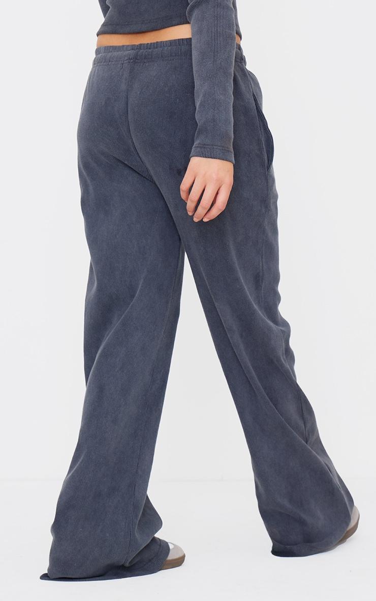 Charcoal Washed Ribbed Wide Leg Pants Product Image