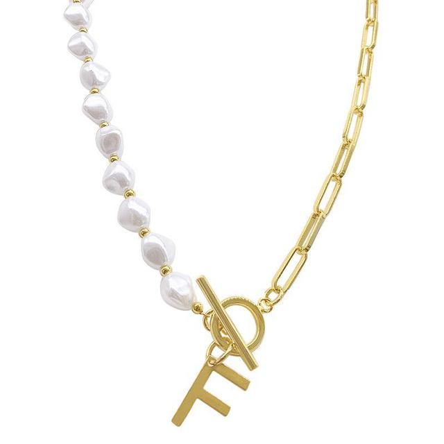 Adornia Simulated Pearl & Paperclip Chain Initial Toggle Necklace, Womens, Gold Tone Y Product Image