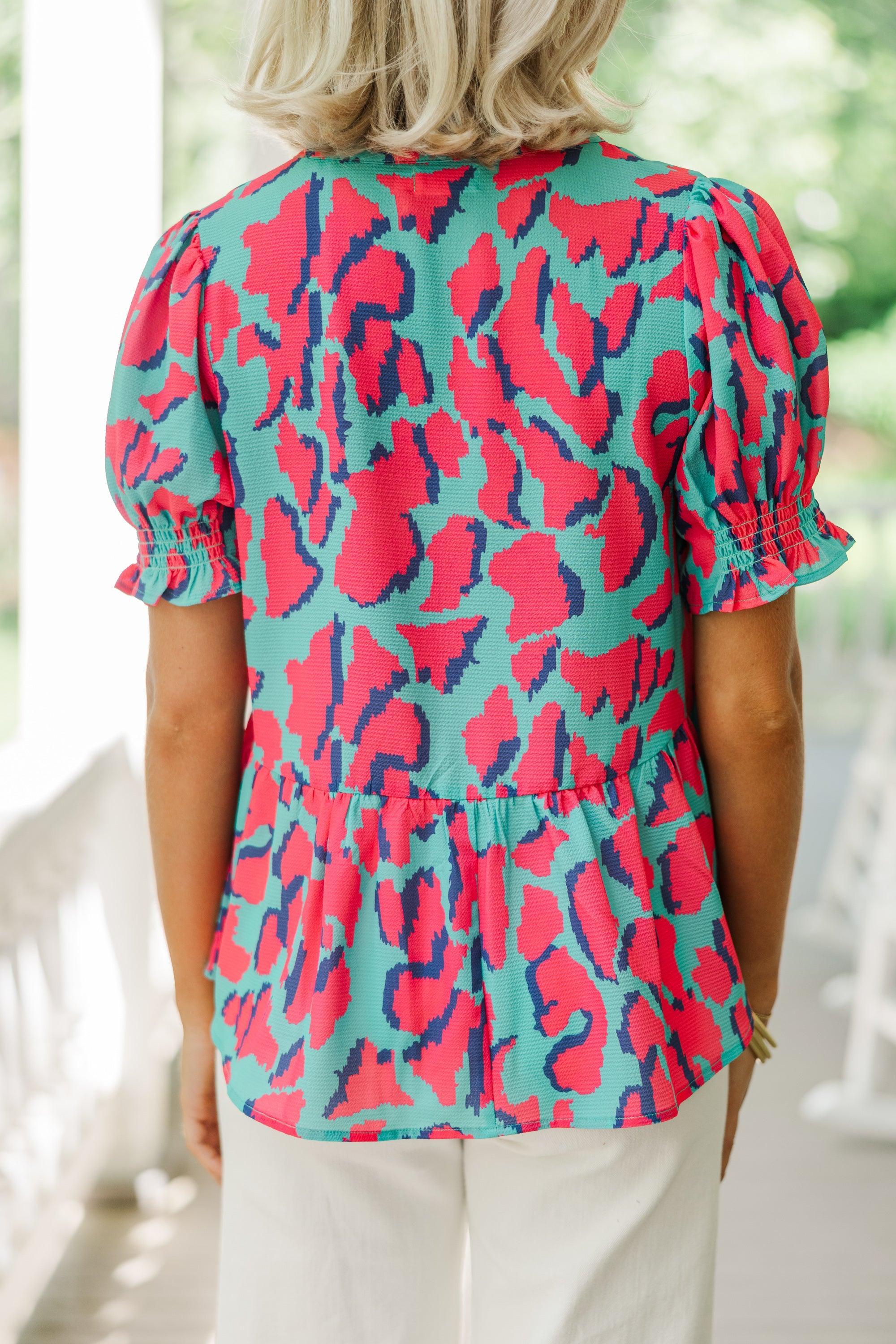 I See The Light Emerald & Pink Leopard Blouse Female Product Image