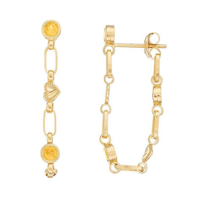 Kristen Kesho Sterling Silver Lab-Created Yellow Sapphire Front-to-Back Heart Link Chain Hoop Earrings, Womens Product Image