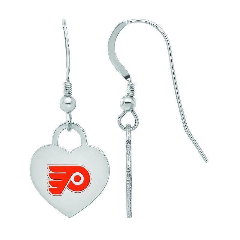 LogoArt Sterling Silver Enamel Philadelphia Flyers Heart Drop Earrings, Womens Product Image